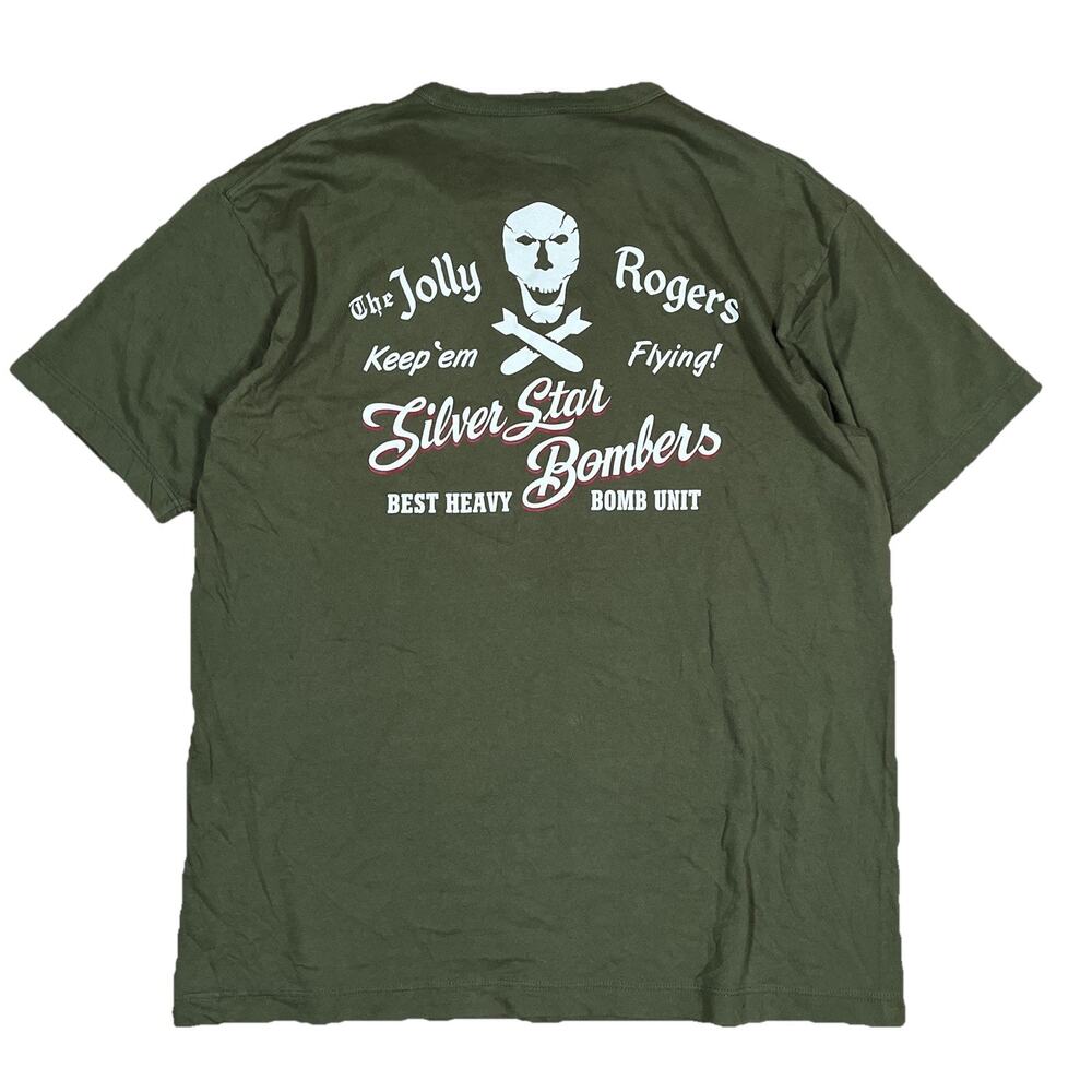 Buzz Ricksons Jolly Rogers Military Bomb Unit Olive Green T-Shirt Japan Made